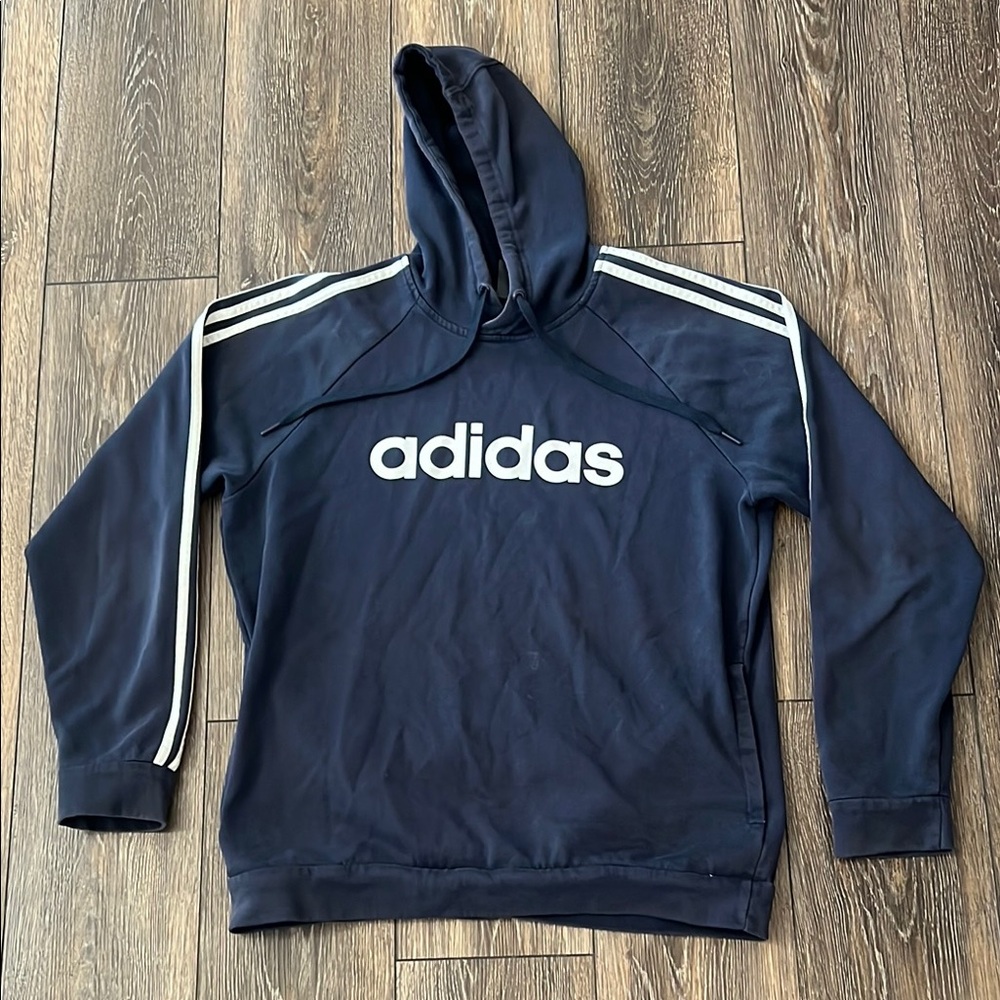Adidas Navy Blue Hoodie Mens Large - Picture 1 of 15